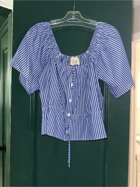 Chaser Blue and White Striped Peasant Blouse